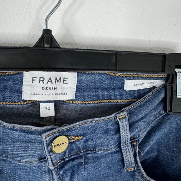 Frame Le High Straight Blue Jeans Denim Casual Raw Hem Stretch Women's Sz 30 GUC - Picture 6 of 9